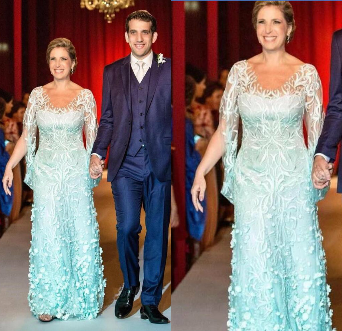 

2019 Mint Green Mother of the Bride Dresses V Neck Long Sleeves Lace Appliques Evening Gowns Floor Length Plus Mermaid Wedding Guest Dress