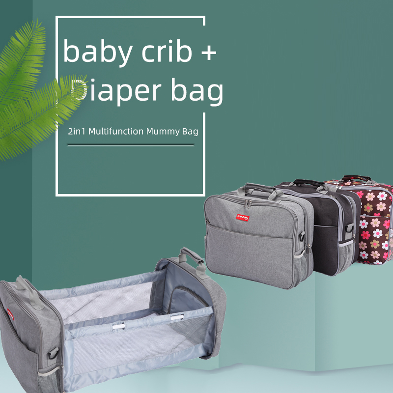 

2in1 Multifunctional Diaper Bag Handbag Travel Portable Large Capacity Shoulder Mommy Folding Crib Bags Waterproof Stylish Pack