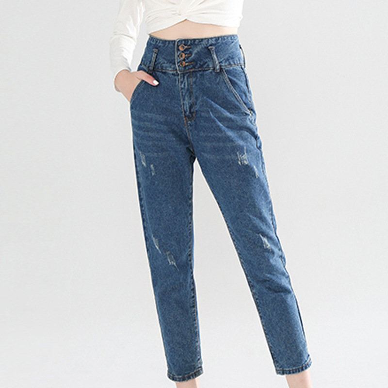 

High Waist Jean Woman European Style Woman Pants Casual Spring Autumn Trouser, Blue