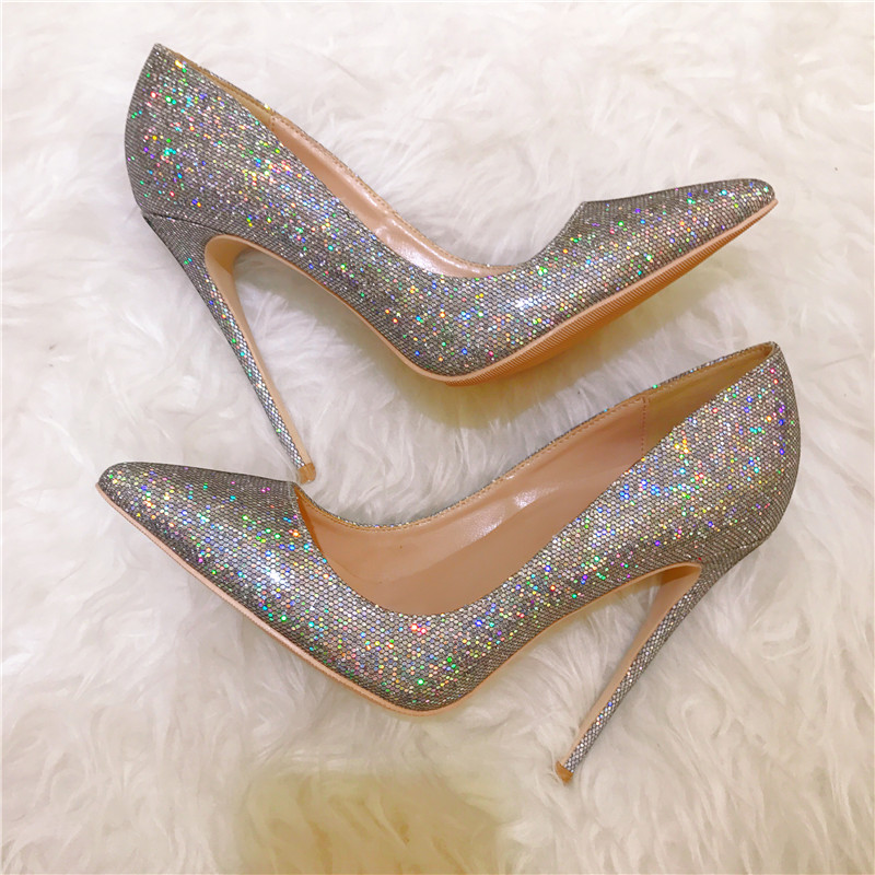 

2019 Free shipping fashion women shoes Glitter sequined Point toe thin heels High Heels Stilettos Shoes For Women 120mm, Black