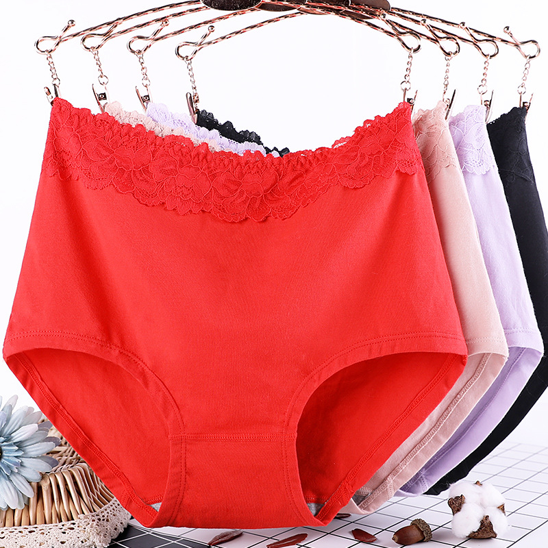 

Plus Size Underpants Cotton Briefs For Women Solid Lingerie Large Size High Waist Lace Panties Sexy Soft Female Underwear ~6XL, Red