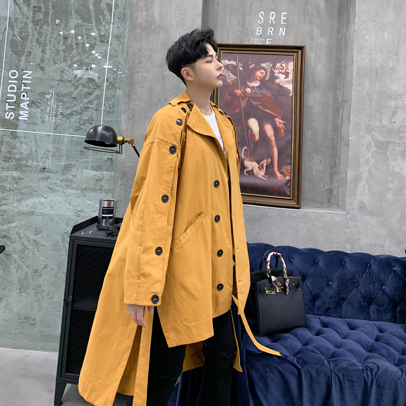 

XIU LUO XXL 2019 Spring Clothes Men Trench Coat Harajuku Streetwear Asymmetry Design Fashion Casual Loose Windbreaker Jacket, Yellow
