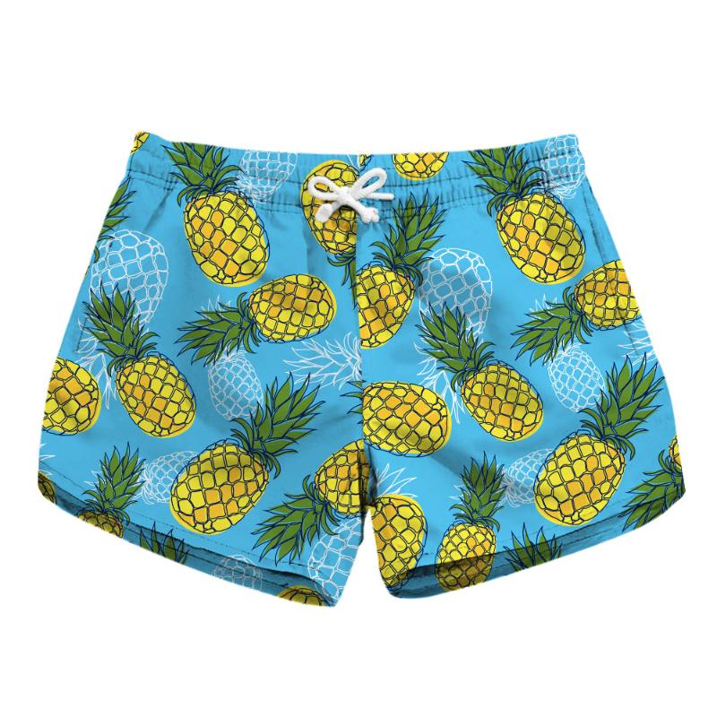 

To XL Elastic Women Summer Sports Shorts 5 Patterns Pineapple Print Workout Girls Beach Shorts Blue White Black Colors