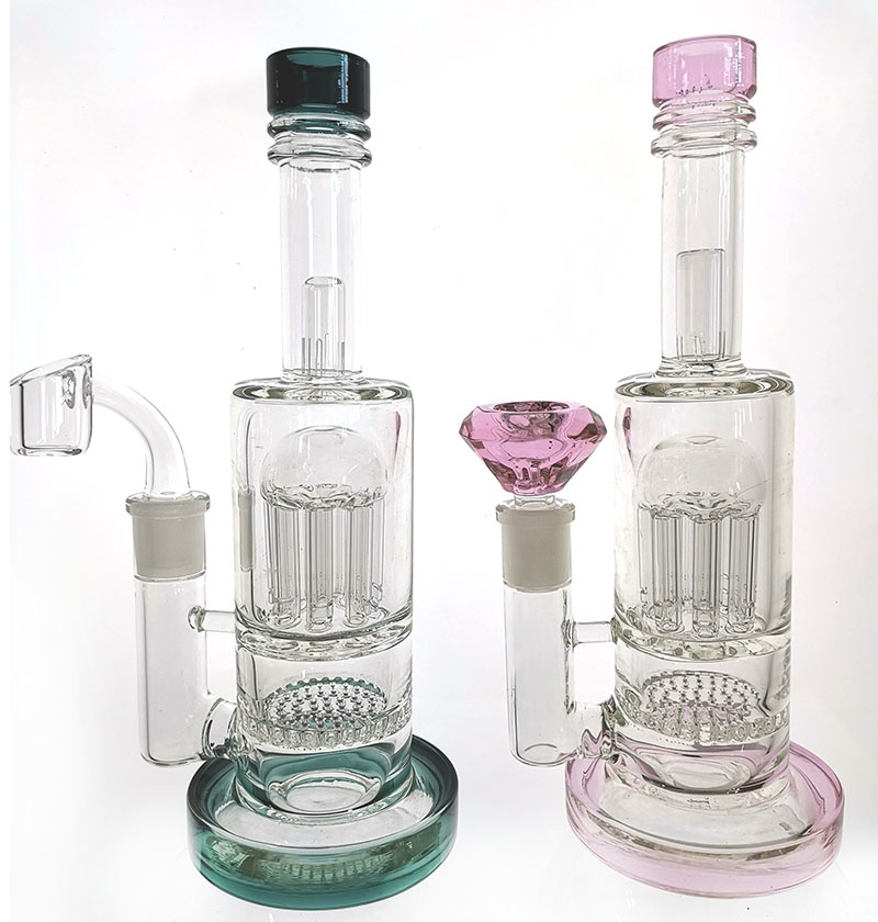 

Bottom Thick 13-16MM New Glass Bong Showercap 8Arm And Honeycomb Percolator Glass Oil Rig Water Pipes With Quartz Banger Nail 14.4MM Joint