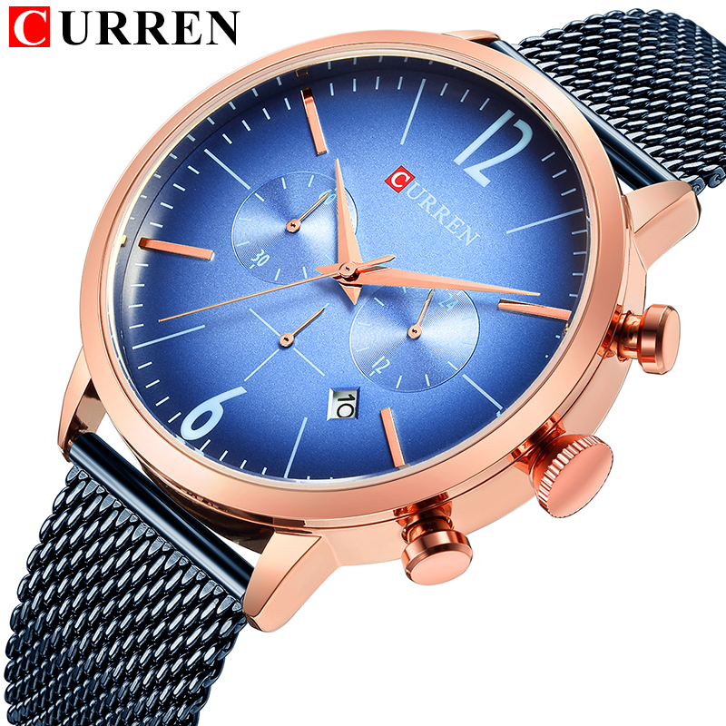 

CURREN Fashion Quartz Watch Men Sport Chronograph Date Clock Business Male Wrist Watch Mesh Steel Band Hodinky Relogio Masculino, Khaki
