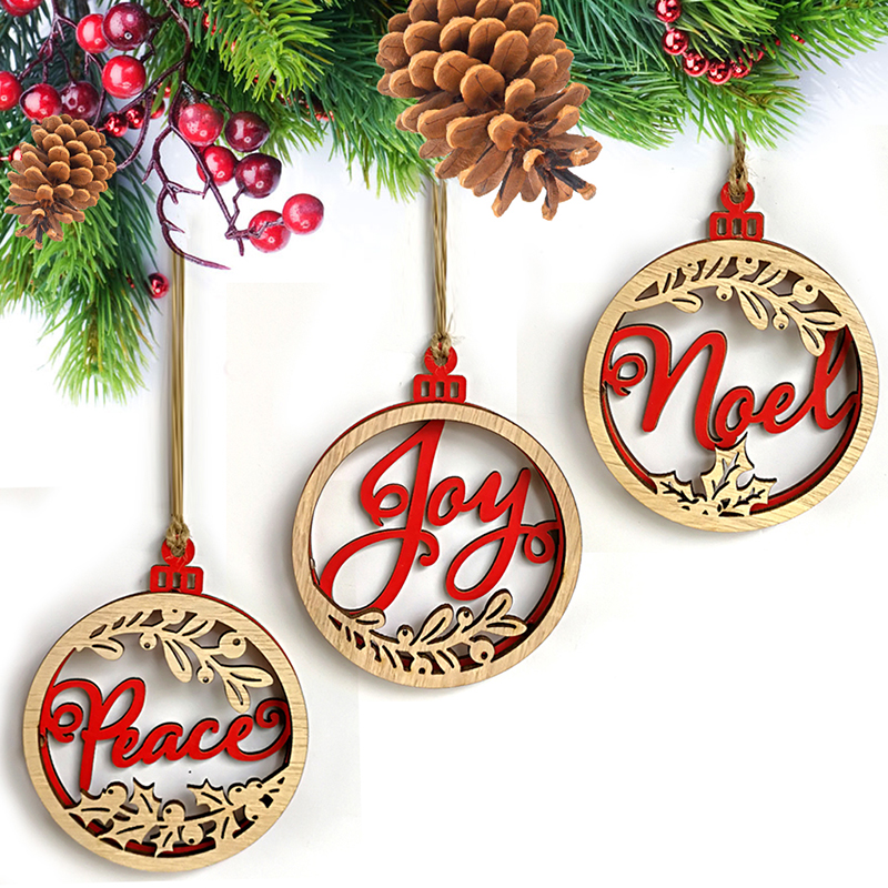 

3 Pcs/Set Christmas Wooden 3D Small Pendants Xmas Tree Letters Ornaments DIY Crafts Party Children Gift Home Bulb Decorations