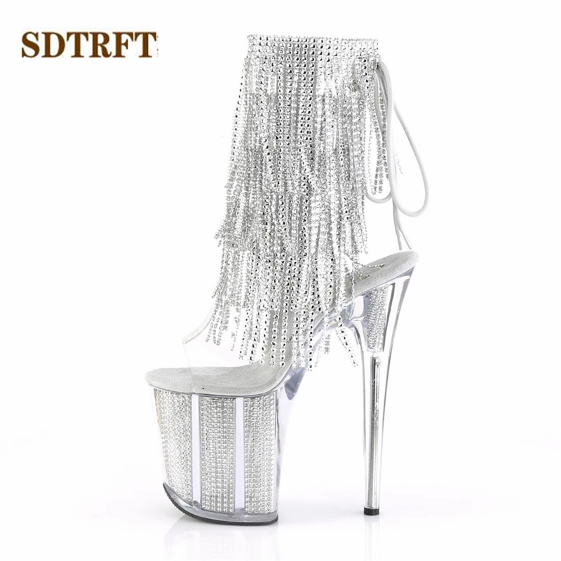 

SDTRFT Female Ankle boots 20cm Thin Heels Sexy Fetish Platform botas mujer Ladies SM shoes woman Bling Sequined wedding Pumps, Black