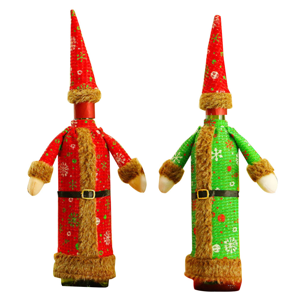 

Christmas Red Wine Bottle Cloth Cover Xmas Dress Hat Suit Table Decor Natal