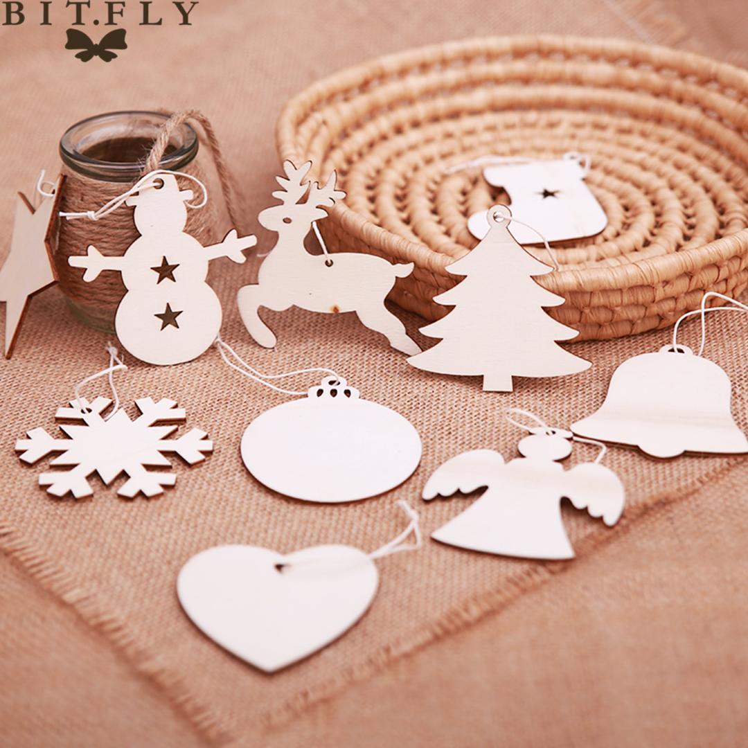

BITFLY 10pcs Christmas nature wood pendants Elk,snowman,Santa Claus,snowflake wood hanging decorations Christmas tree ornaments