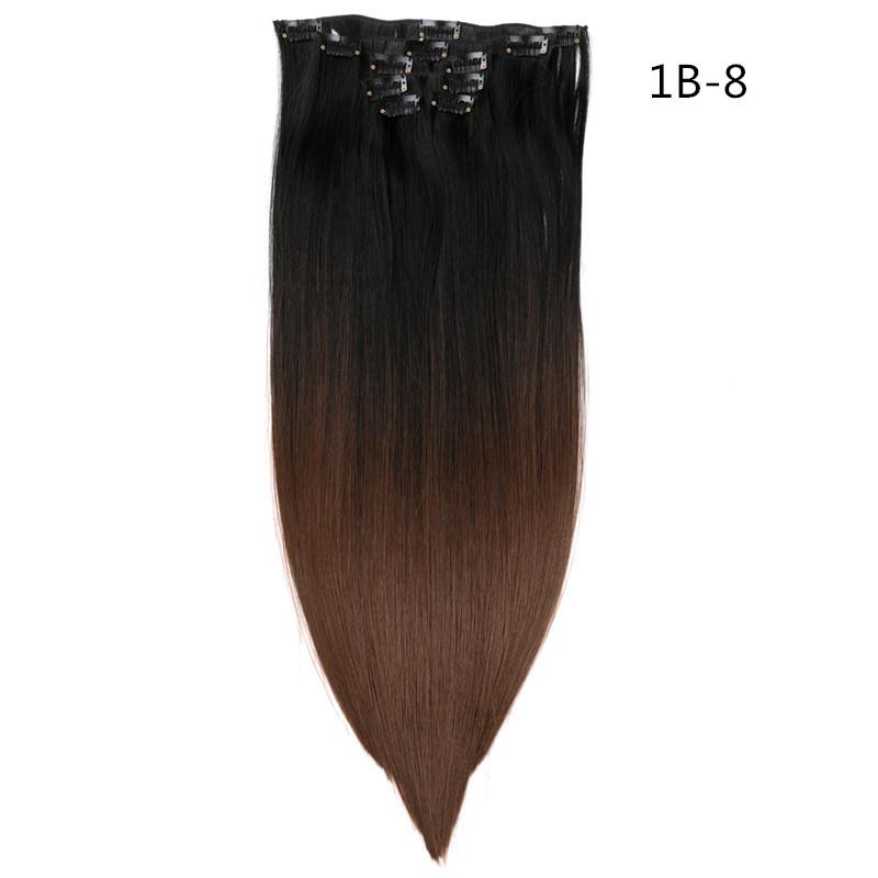 

6Pcs/Set 22" Hairpiece 130G Straight 12 Clips In False Styling Hair Synthetic Clip In Hair Extensions Heat Resistant fiber, 6-25