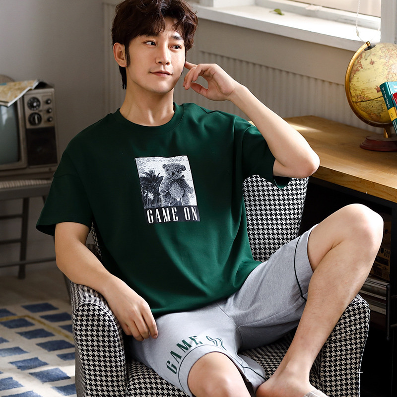 

Plus size XXXL summer cotton comfortable pajamas two-piece men's O-neck casual pajamas men's short sleeve shorts