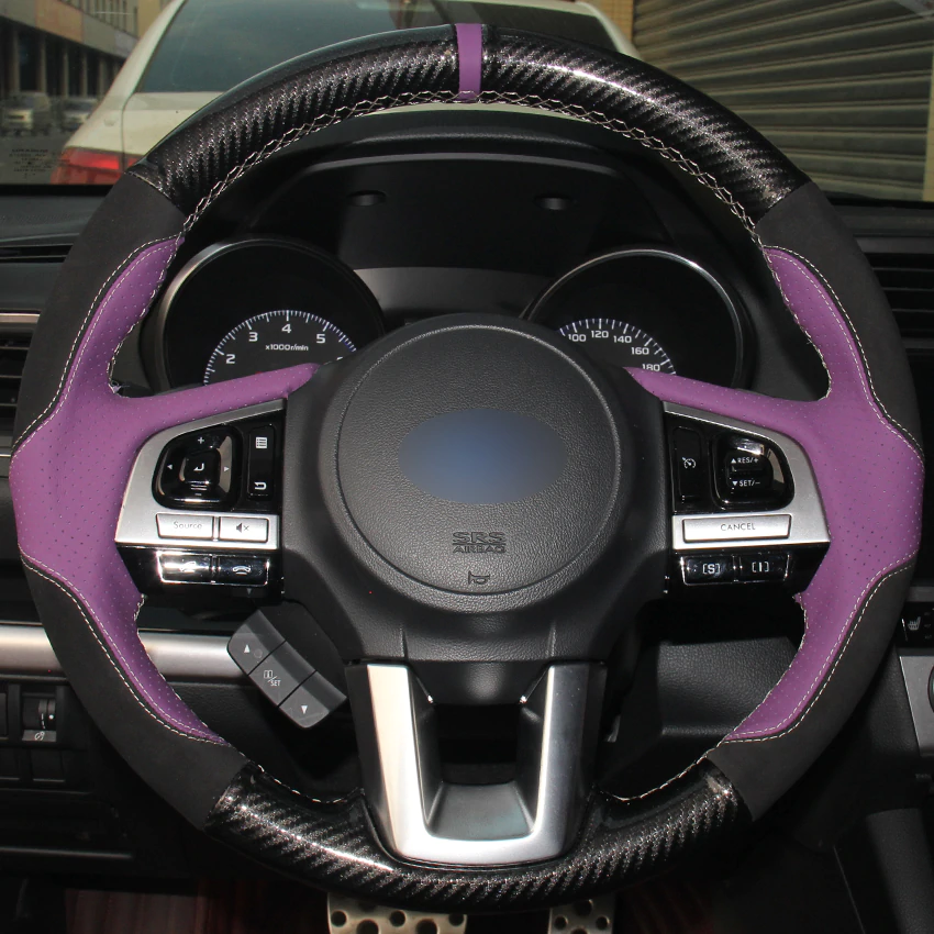 Carbon Fiber Leather Purple Natural Leather Black Suede Steering Wheel Cover for Subaru Legacy 2016 Outback 2015 2016 XV 2016-image-440793669