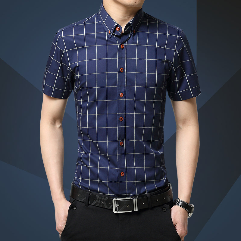 

2020 brand men shirt spring summer casual plaid short sleeve shirts streetwear Slim fit social dress shirts mens fashions jersey, Dcz 2311 grey