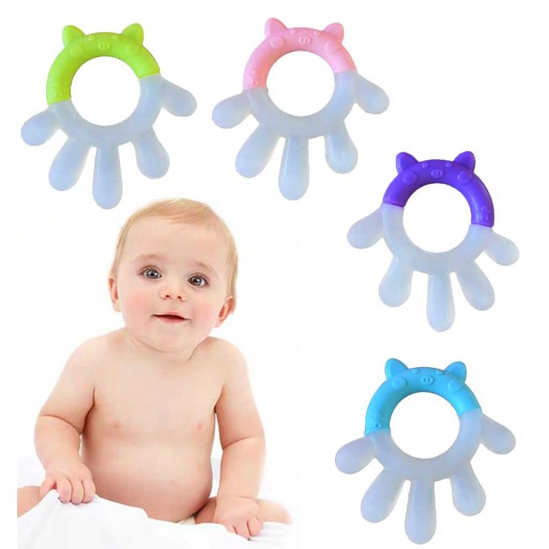 

Silicone Baby Teether Palm Shaped Teething Ring Pain Relief Food Grade Chew Toy Toddlers Teething Toys