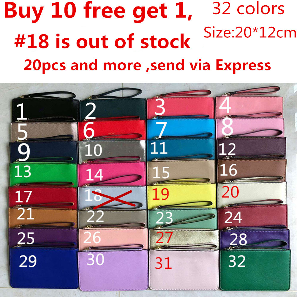

New 32 colors women leather wallets wristlet clutch bags zipper Card bag coin purses, Red;black