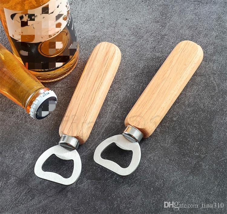 

Newest Wood Handle Bottle Opener Handheld Protable Wood Bottle Opener Home Kitchen Tools Wedding Gift 5953