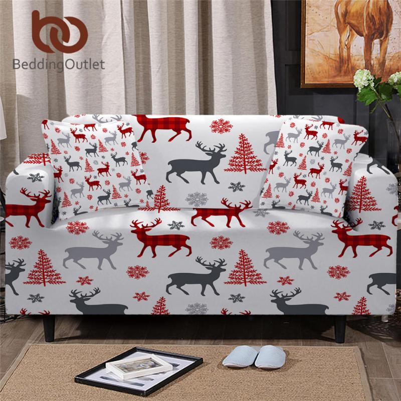 

BeddingOutlet Christmas Sofa Cover Snowflakes Slipcover For Corner Sofas Elk Tree Couch Cover New Year Armchair Drop Ship