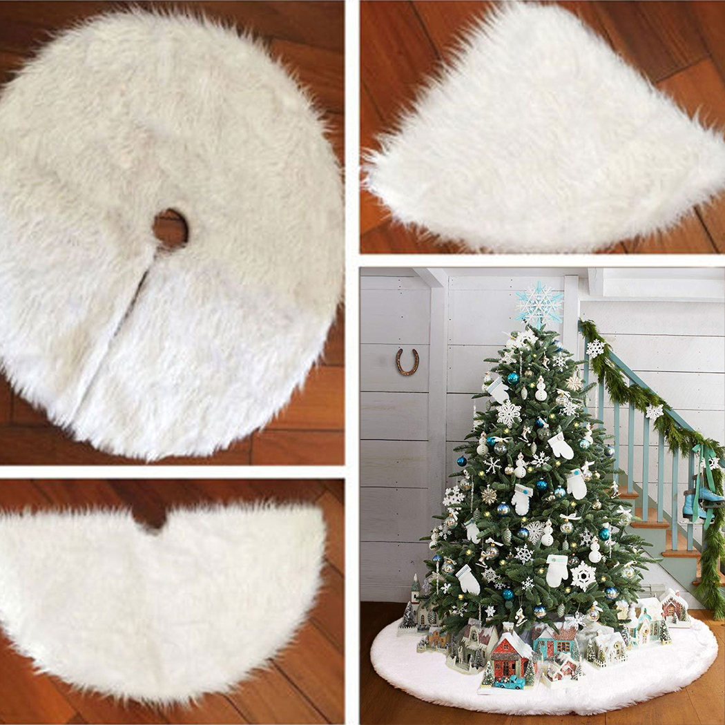 

White Plush Christmas Tree Skirts Fur Carpet Merry Christmas Decoration New Year Home Outdoor Decor Event Party Tree Skirts