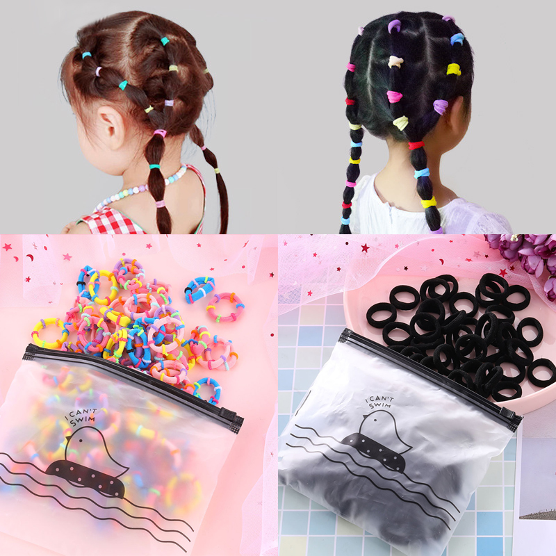 

100pcs/Set Girls Colorful Nylon Small Elastic Hair Bands Children Ponytail Holder Rubber Bands Headband Kids Hair Accessories, Vi03000642-3