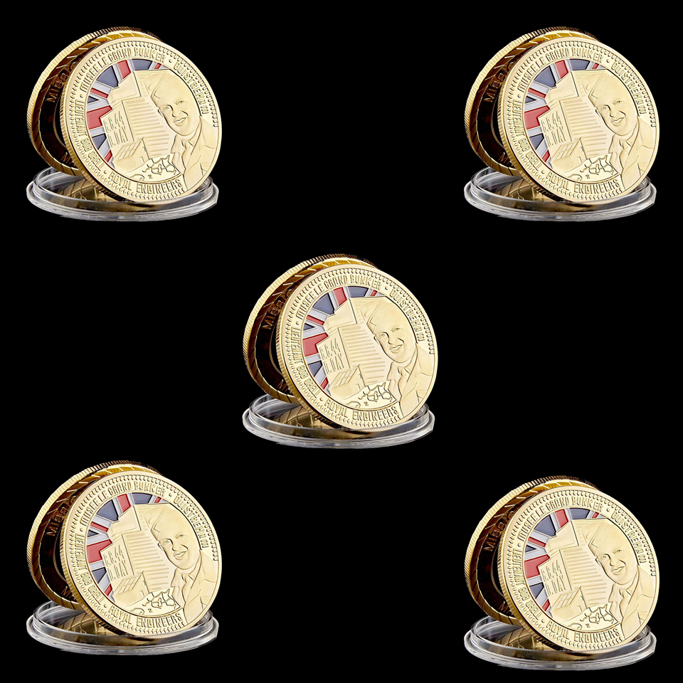 5pcs Royal Engineers Sword Beach 1oz Gold Plated Military Craft Commemorative Challenge Coins Souvenir Collectibles Gift-image-522284693