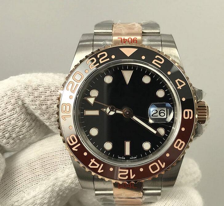 

Luxury Watch GM Factory Half Gold Bracelet Rootbeer Bezel 904 Steel GMT Function Swiss 3285 Automatic Movements 40mm Mens Automatic Watches, Black