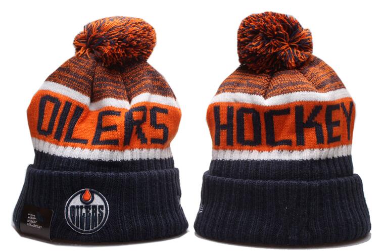 

New Beanies Oilers Hockey 2020 Hot Knit Beanie Pom Knit Hats Black Blue Baseball Football Basketball Sport Beanies Mix Match Order All Caps