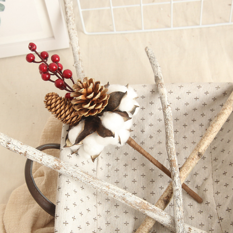 

33cm 1 bunch Artificial flower 6 cotton bouquet dried flowers home road lead flower decoration wedding fake, Beige