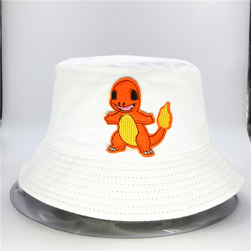 

Cartoon embroidery cotton Bucket Hat Fisherman Hat outdoor travel Sun Cap Hats for kid men Women 10, White
