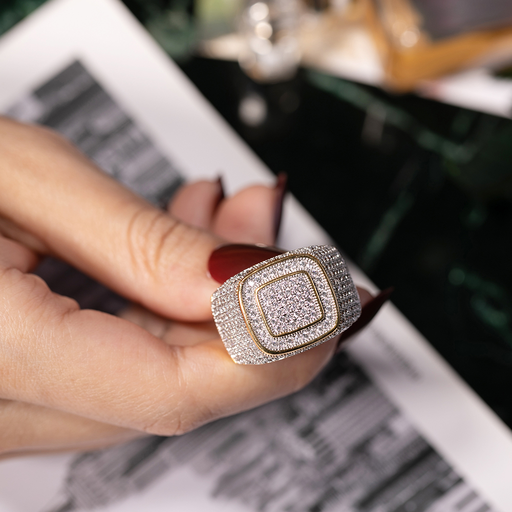 

Luxury Hip Hop Micro Pave CZ Stones All Iced Out Bling Ring 925 silver Gold Plated Hip-Hop Rings for Men Jewelry