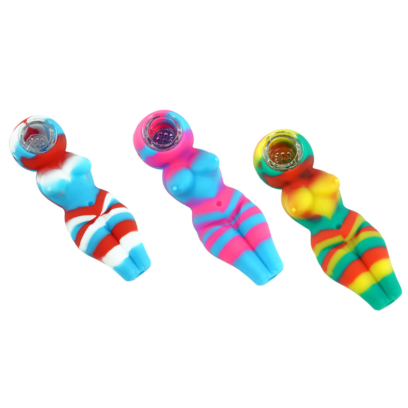

4.1 Inch Silicone Smoke Pipe Sexy Woman Shape Bubbler Pipe Tobacco Pipe For Dry Herb Twisty Glass Blunt