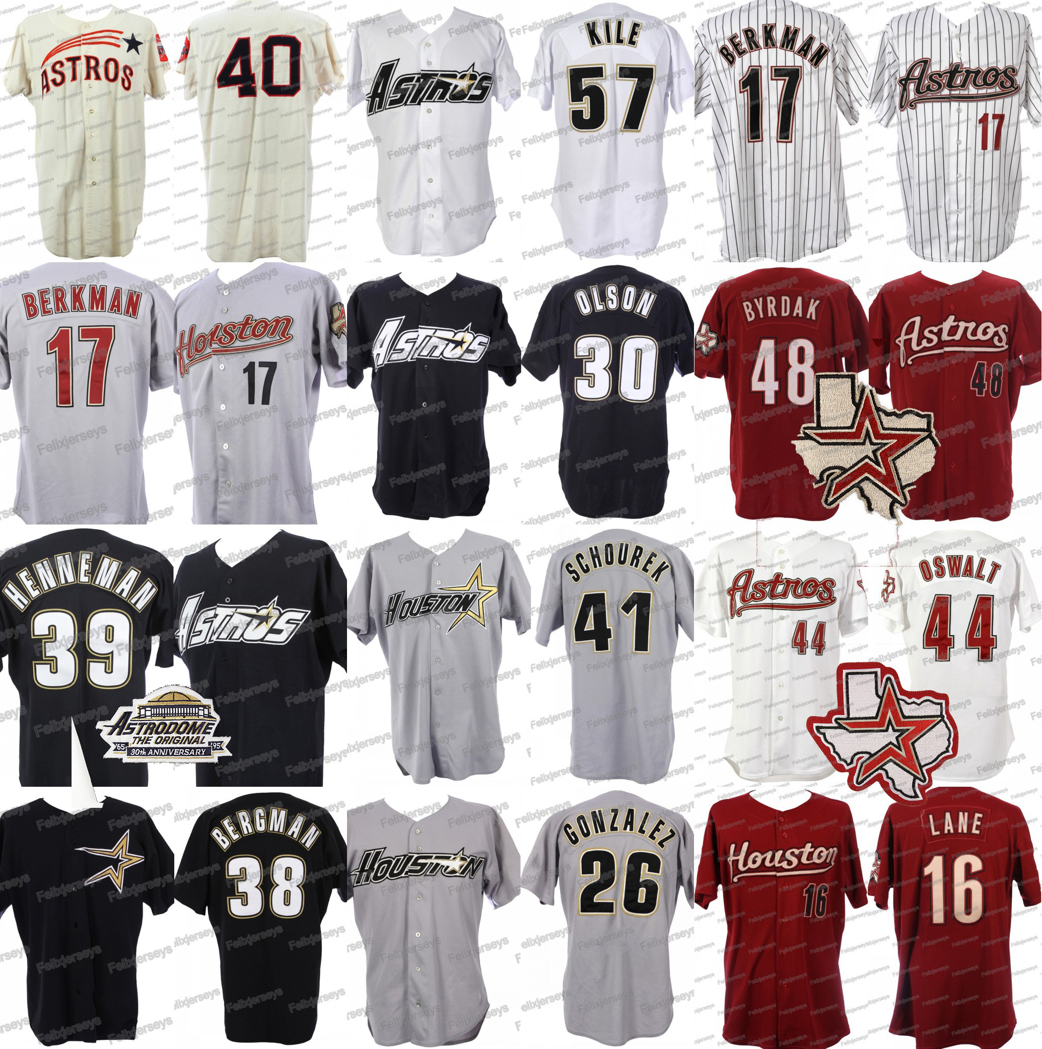 

Don Wilson Luis Gonzalez Steve Henderson Darryl Kile Gregg Olson Mel Stottlemyre Lance Berkman Trever Miller Custom Baseball Jerseys, Grey 2