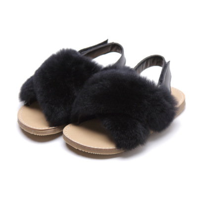 

Girls Designer Sandals Children Brand Sandal Kids Sandal with Fur Childrens Comfortable Casual Shoes Summer Fluat Heel Shoe 2020 Top Quality, Black