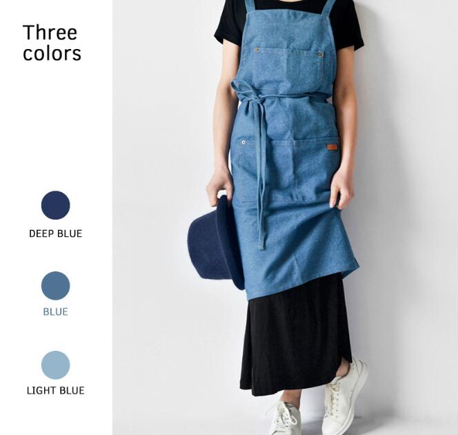 

Denim Apron for the kitchen unisex Work delantal bartender pinafore bib pocket gift Chef Cooking Apron