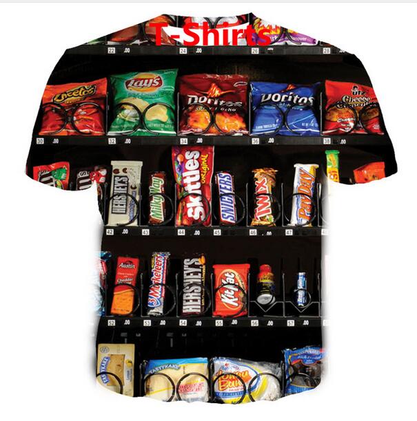 

Newest Fashion Mens Womens Summer Style Vending Machine Snacks Funny 3D Print Casual T-Shirt XDX044, Multicolor