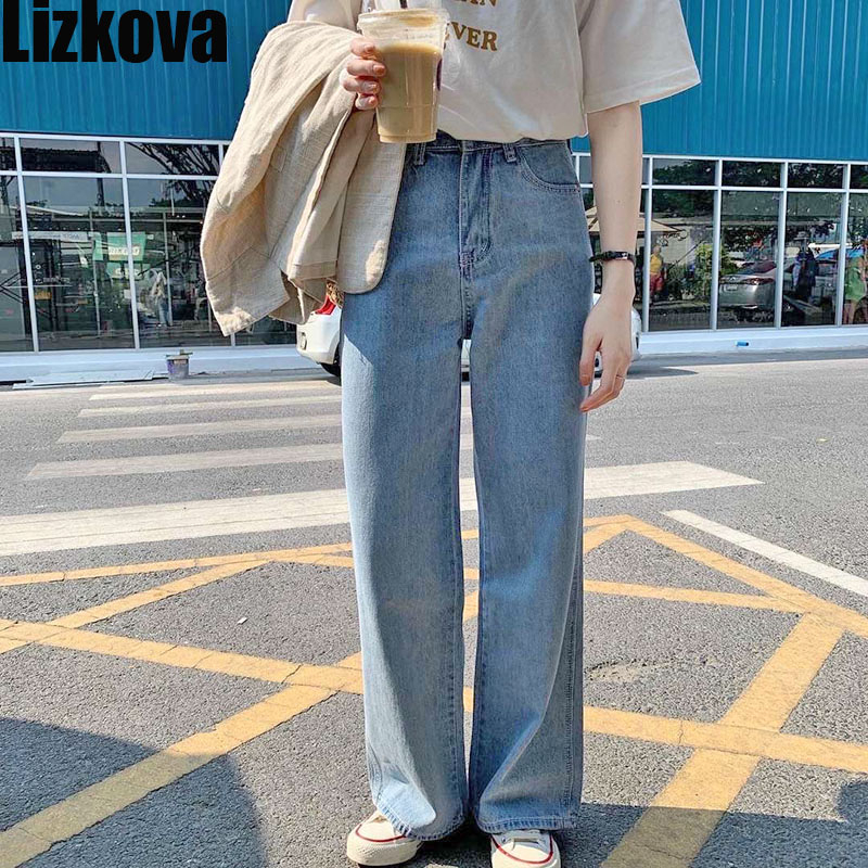 

Lizkova Jeans Women Vintage Straight Pants Light Blue High Waist Dad Denim Pants 2020 Korean Style Streetwear MT6526, Sky blue