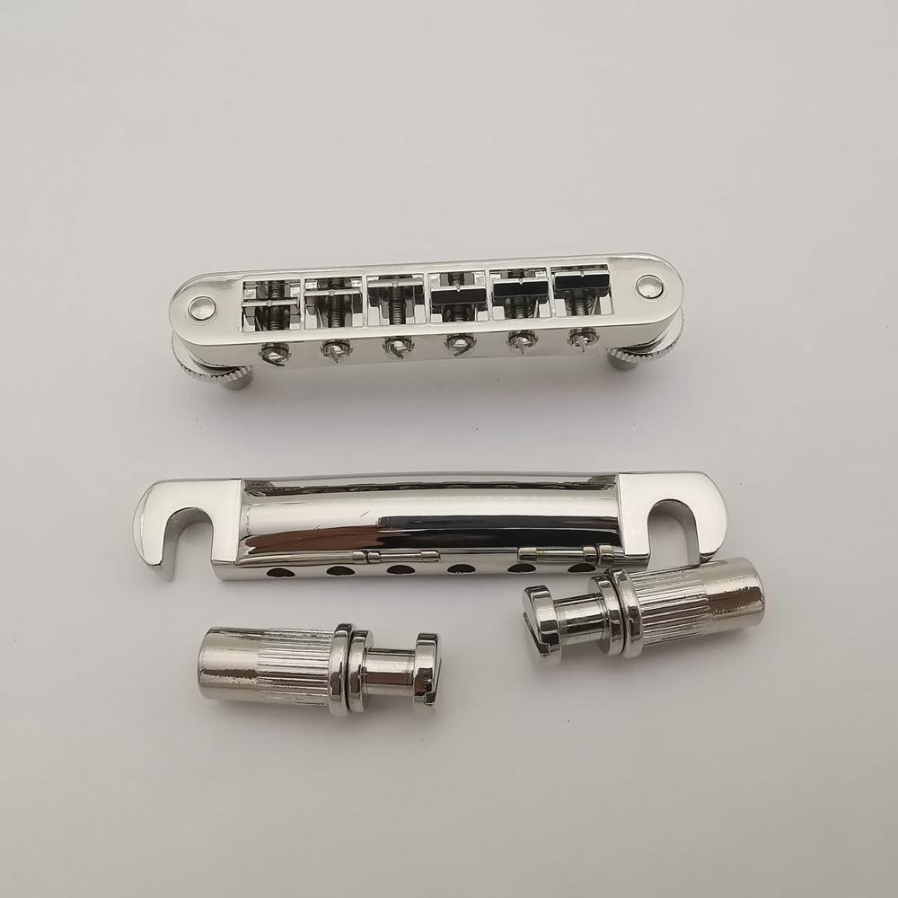 Tune-O-Matic Guitar Bridge Nashville type Chrome with tailpiece stop bar-image-544934269