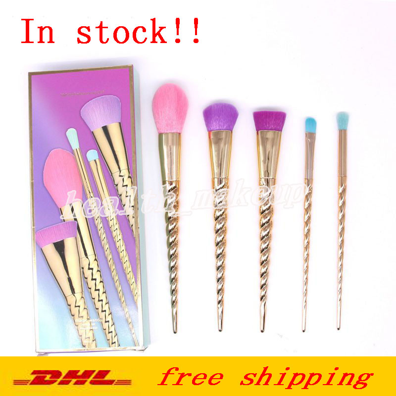 

Makeup brushes sets cosmetics brush 5 pcs bright colors rose gold Spiral shank make up brush screw tools Contour box DHL free shipping