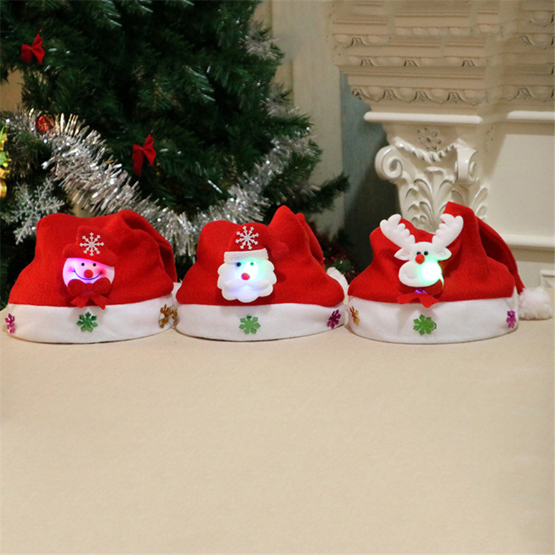 

Shining Lovely Red Christmas LED Glowing Hats Santa Clause Holiday Wearing Party Supplies Children Adult Clothing Accessories
