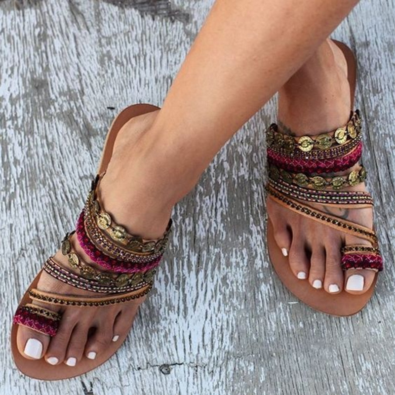 

Hot Sale-Simple Indian African fashion slippers for women old school style footwear classic chains slipper big size shoes for summer zy487, Red