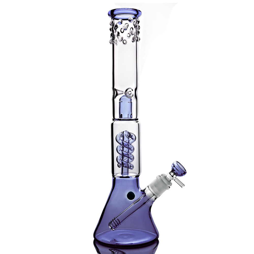 

14.5inchs beaker base Bong Hookahs Smoking Glass Pipe Recycler Dab Rigs Bubbler Downstem Perc 14mm joint