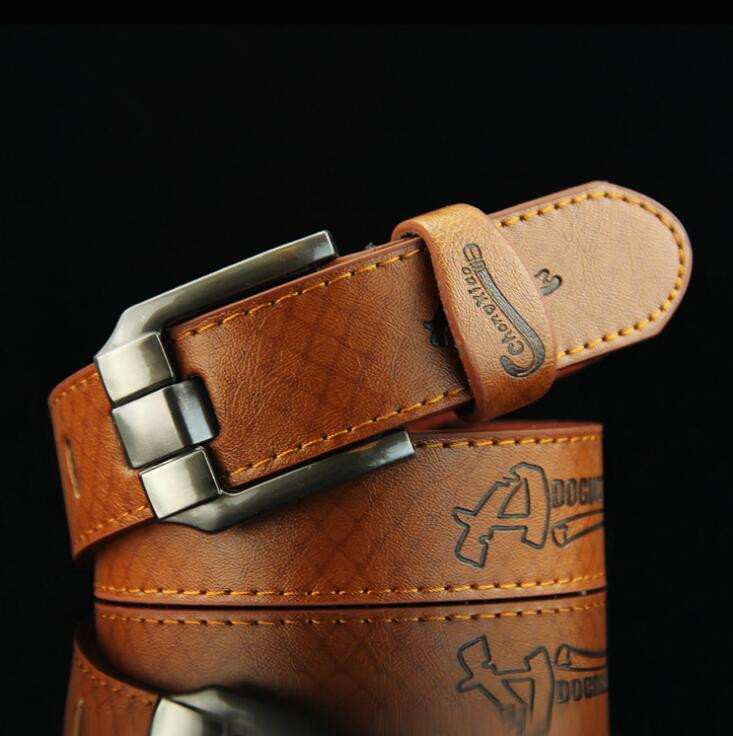 

kroea style New Leather Belts Men Pin Buckle Male Waistband Brown PU Leather Men's Belt 3.7cm Width 110cm, Coffee