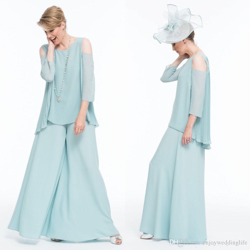 

2020 Elegant Mother Of The Bride Two Piece Suit Mother Of The Bridegroom Chiffon Pants Wedding Guest Dress Free Shipping