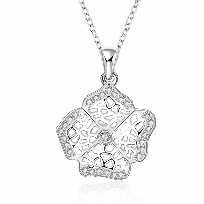 

Plated sterling silver necklace 18 inches Fashion flower zircon pendant necklace DHSN574 Top 925 silver plate Pendant Necklaces jewelry