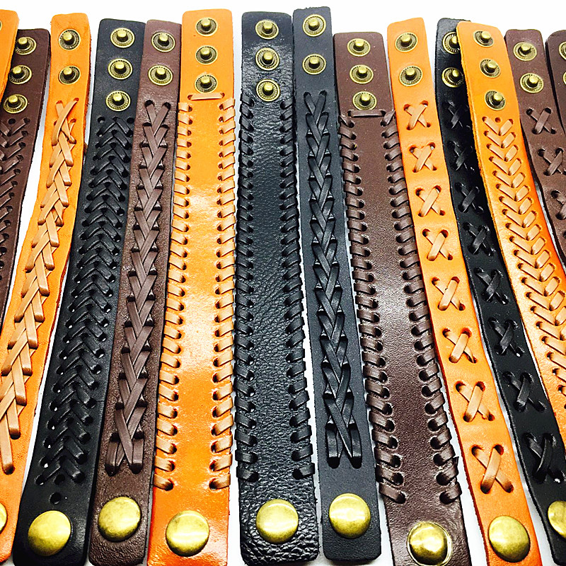 wholesale 30pcs/Lot Men Women Genuine Leather Button Bracelets Handmade Fashion Jewelry Cuff Bangles Mix Styles brand new