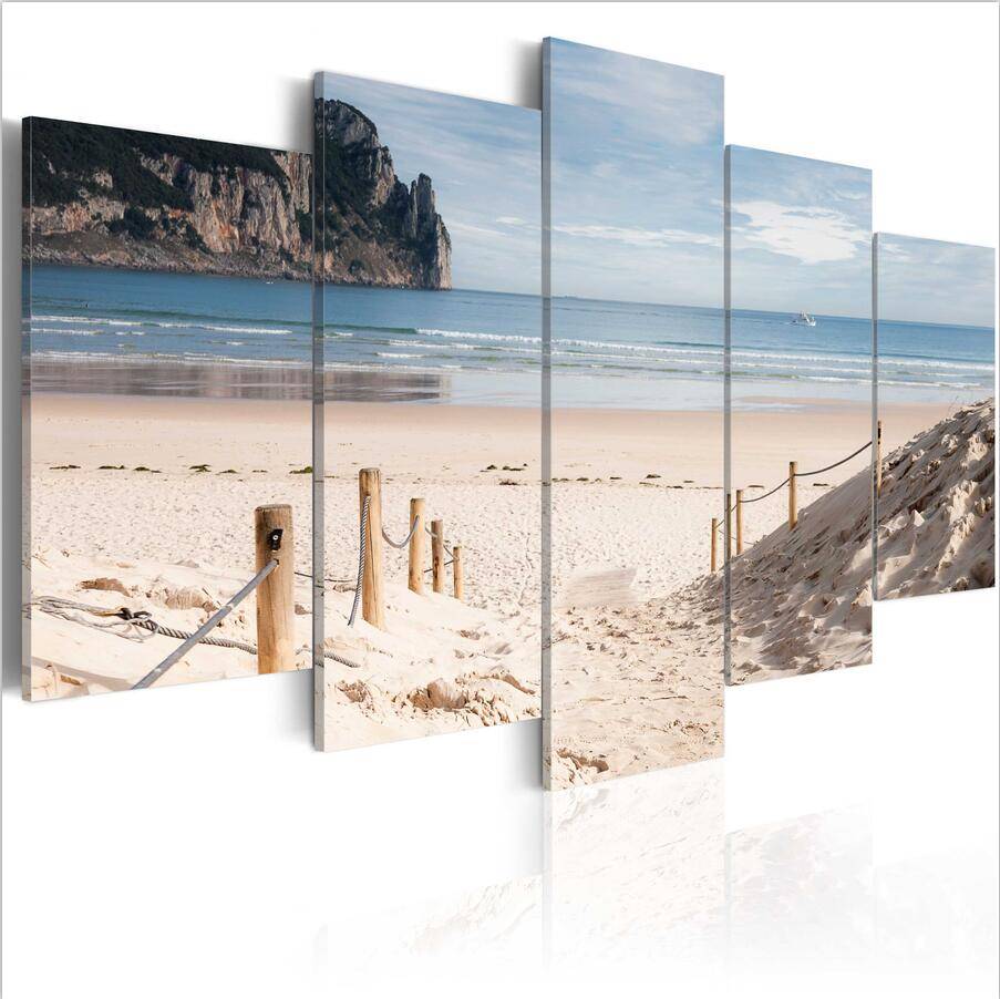 

5pcs/set Island Beach Decorative Painting On Canvas (No Frame) Seaside Natural Scenery Pictures For Home Decor Great Poster