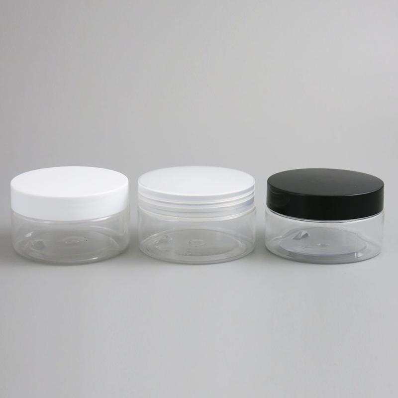 

30 x 100g Empty Clear PET cream lotion jar with plastic white black clear lids and pet seal 100ml DIY Cosmetic Makeup Container