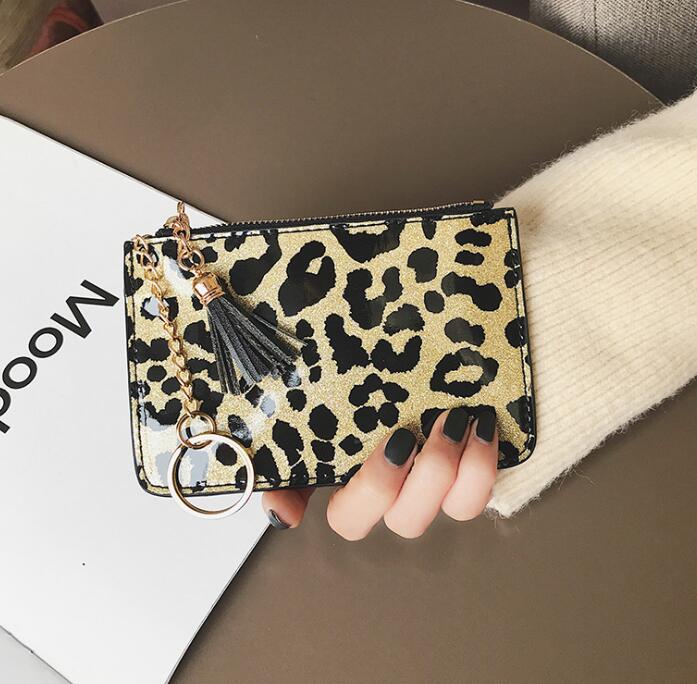 

Coin Purses Women PU Leopard Printing Card holder Tassel Keychain Card Purse
