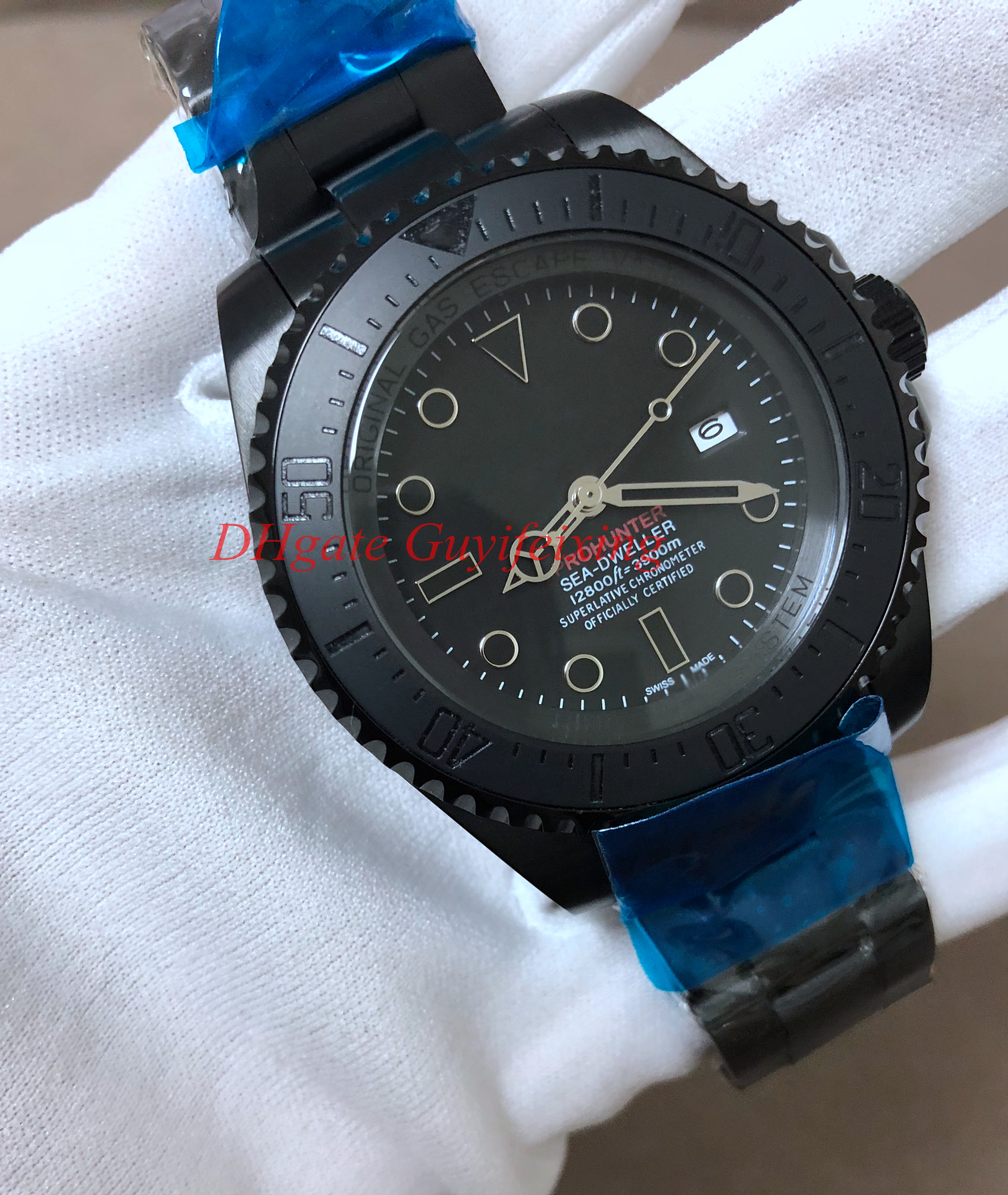 

Luxury Mens watches 44mm 116600 126600 116660 126660 Sea-Dweller Full Balck Bracelet Ceramic bezel sapphire Automatic Movement312O, Black