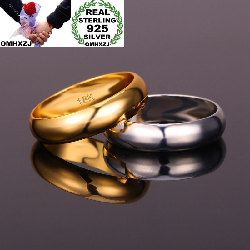 

OMHXZJ Wholesale European Rings Fashion Woman Man Party Wedding Gift Simple 925 Sterling Silver 18KT Rose Gold Yellow Gold Ring RR389