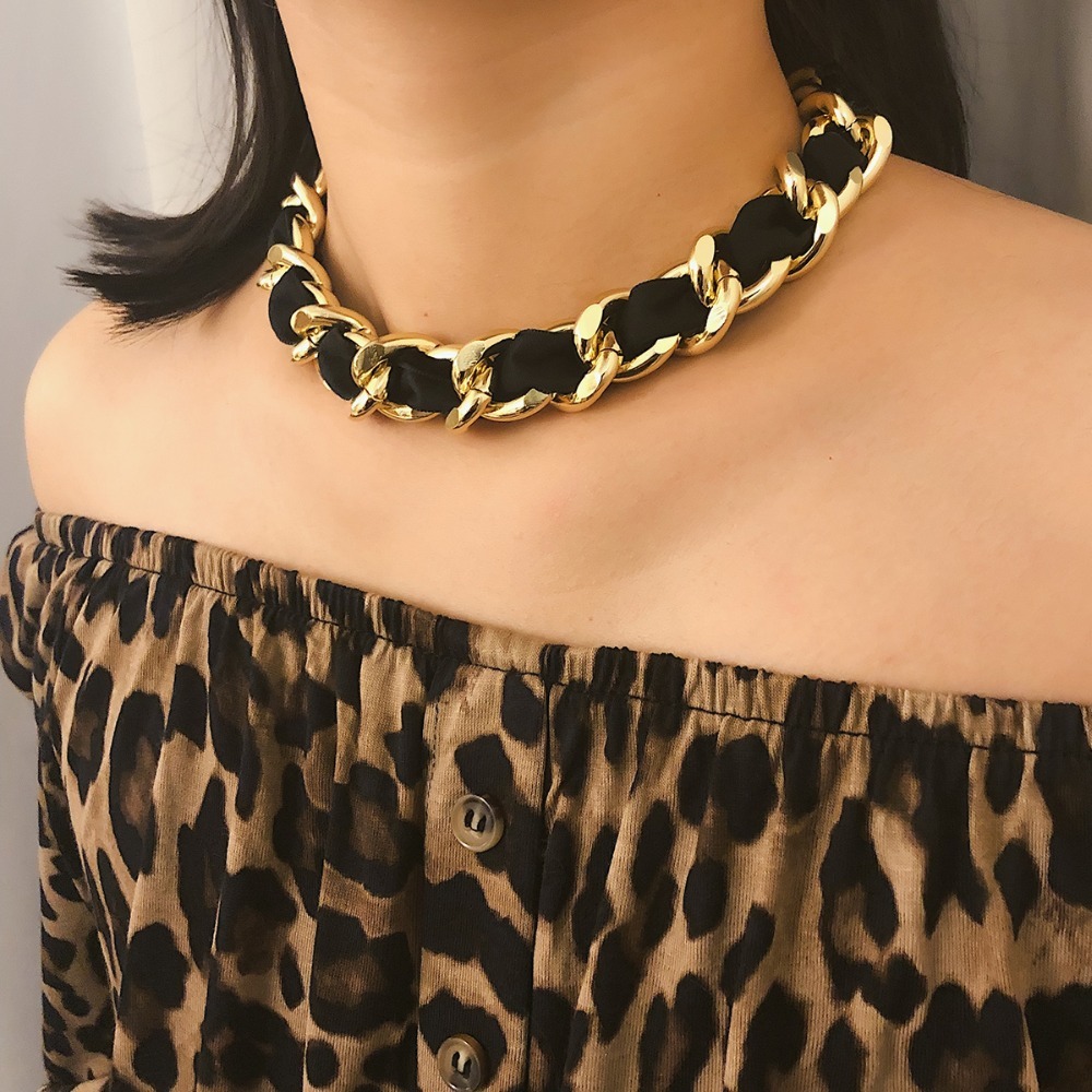 

Vintage Cuban Link Chain Choker Necklace Collar Statement Exaggerated Clavicle Winding Necklace For Women Jewelry